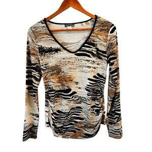 Dolcezza‎ Simply Art V Neck Animal Print Top Womens S Unbalanced Collection